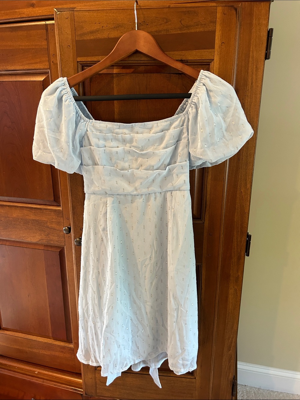 Altar’d State Light Blue Puff-Sleeve Square Neck Dress